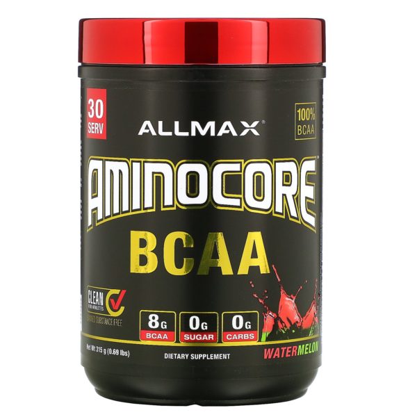 ALLMAX Nutrition, AMINOCORE, BCAA, 8 G de BCAA + 0 azúcar + 0 carbohidratos, Sandía, 315 g (0,69 lb)