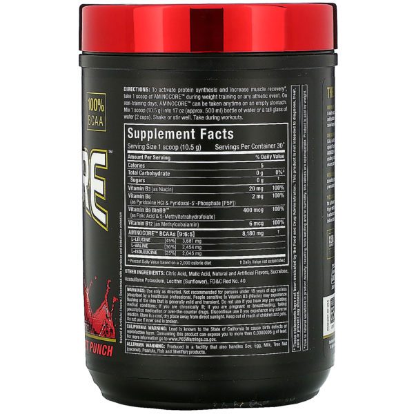 ALLMAX Nutrition, AMINOCORE, BCAA, 8 G de BCAA + 0 azúcar + 0 carbohidratos, Ponche de frutas, 315 g (0,69 lb) - Imagen 2
