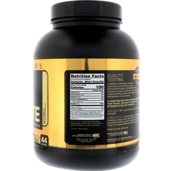 Optimum Nutrition, Gold Standard 100% Isolate, Rich Vanilla, 2.91 lbs (1.32 kg) - Imagen 2