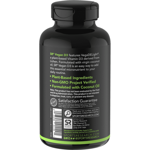 Sports Research, D3 vegana, 125 mcg (5000 UI), 60 cápsulas blandas vegetarianas - Imagen 3