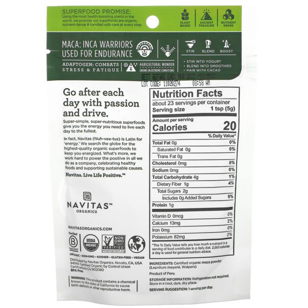 Navitas Organics, Polvo de maca orgánico, 4 oz (113 g) - Imagen 2