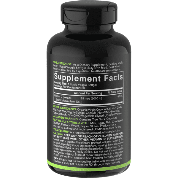 Sports Research, D3 vegana, 125 mcg (5000 UI), 60 cápsulas blandas vegetarianas - Imagen 2