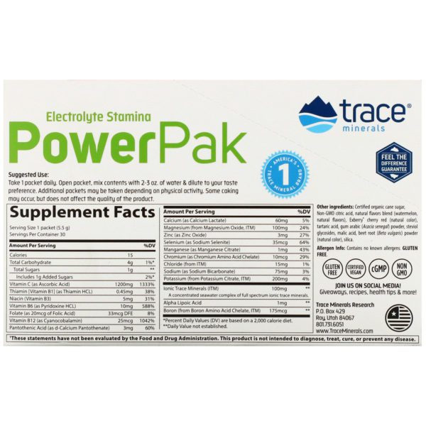 Trace Minerals Research, Electrolyte Stamina PowerPak, Watermelon Effervescent, 30 Packets, 0.19 oz (5.5 g) Each - Imagen 2