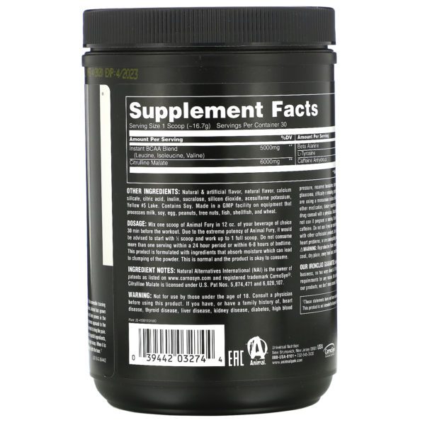 Universal Nutrition, Animal Fury, Lemonade, 1.1 lb (501 g) - Imagen 2