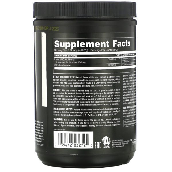 Universal Nutrition, Animal Fury, Fruit Punch, 1.1 lb (502 g) - Imagen 2