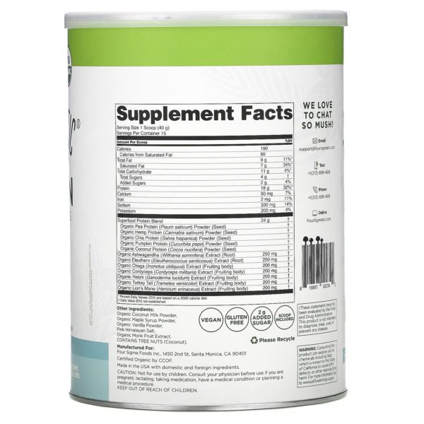 Four Sigmatic, Plant-Based Protein with Superfoods, Sweet Vanilla, 1.32 lbs (600 g) - Imagen 2