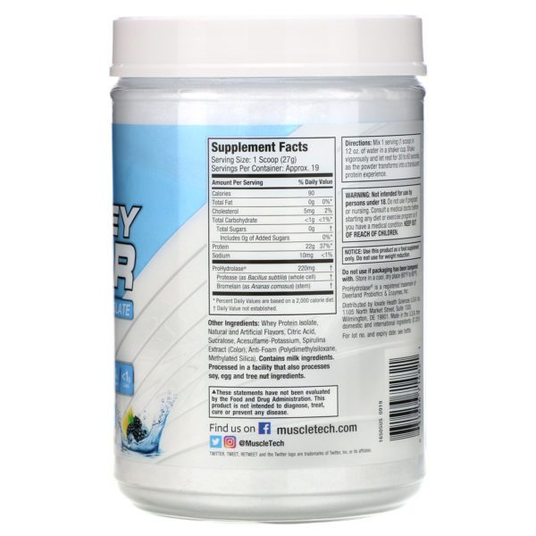 Muscletech, ISO Whey Clear, Ultra-Pure Protein Isolate, Lemon Berry Blizzard, 1.10 lbs (503 g) - Imagen 2