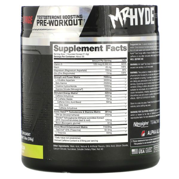 ProSupps, Mr. Hyde Test Surge, Testosterone Boosting Pre-Workout, Sour Watermelon, 11.8 oz (336 g) - Imagen 2