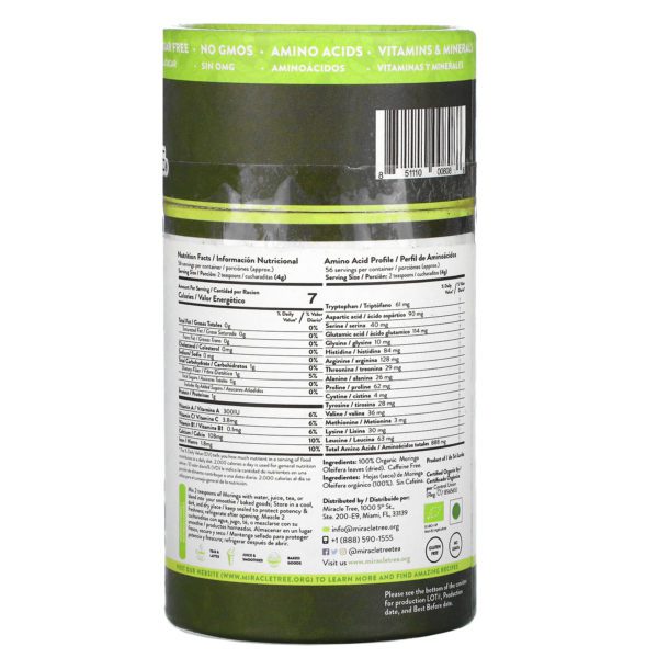 Miracle Tree, 100% Organic Moringa Superfood Powder, 8 oz (226.8 g) - Imagen 2