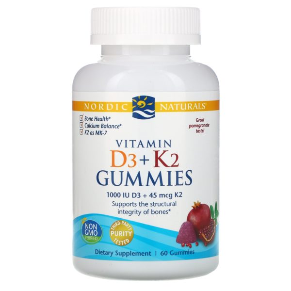 Nordic Naturals, Vitamina D3 + K2, gomitas, granada, 60 gomitas