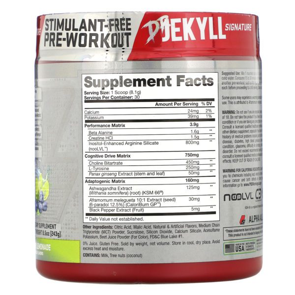 ProSupps, Dr. Jekyll Signature, Stimulant-Free Pre-Workout, Blueberry Lemonade, 8.5 oz (243 g) - Imagen 2