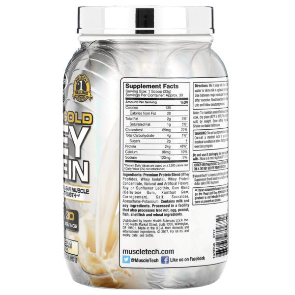Muscletech, ProSeries, Premium Gold 100% Whey Protein, Vanilla Ice Cream, 2.20 lbs (998 g) - Imagen 2