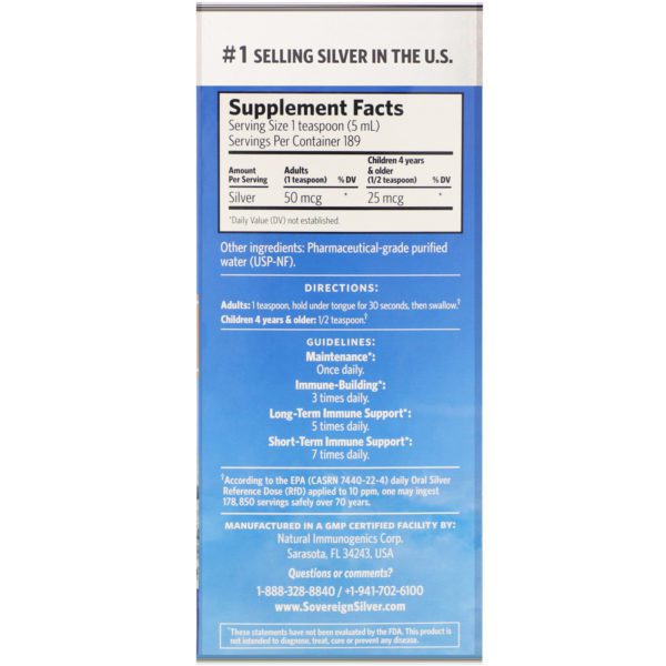 Sovereign Silver, Bio-Active Silver Hydrosol, Suplemento de plata, 10 ppm, 946 ml (32 oz. líq.) - Imagen 2