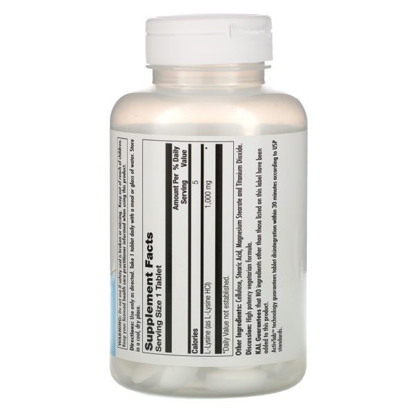 KAL, L-Lysine, 1,000 mg, 100 Tablets - Imagen 2