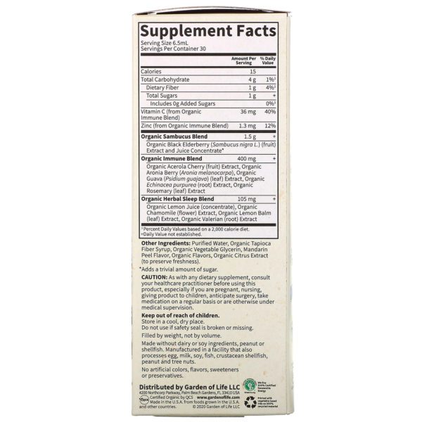 Garden of Life, MyKind Organics, Elderberry & Sleep Immune Syrup, 6.59 fl oz (195 ml) - Imagen 2
