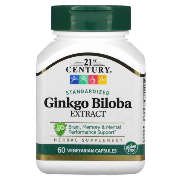 21st Century, Extracto de Ginkgo biloba, Estandarizado, 60 cápsulas vegetales