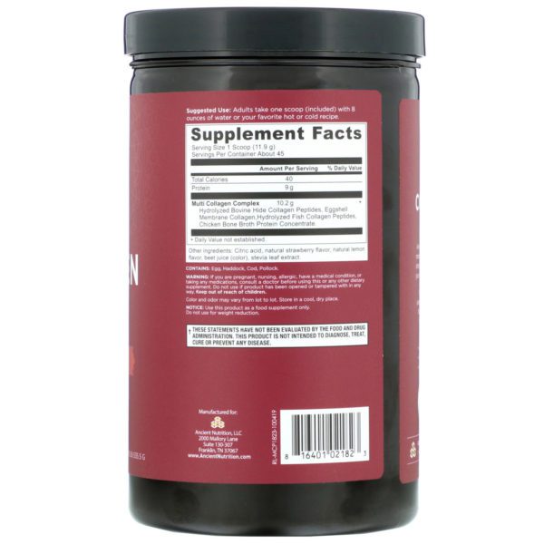 Dr. Axe / Ancient Nutrition, Multi Collagen Protein, Strawberry Lemonade, 1.18 lbs (535.5  g) - Imagen 2