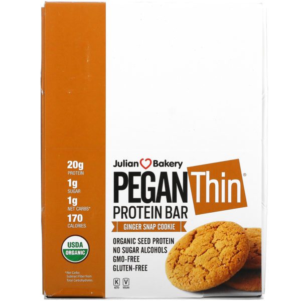 Julian Bakery, Pegan Thin Protein Bar, Ginger Snap Cookie, 12 Bars, 2.28 oz (64.7 g) Each - Imagen 2