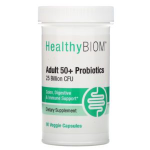 HealthyBiom, Probióticos para adultos mayores de 50 años, 25.000 millones de UFC, 90 cápsulas vegetales