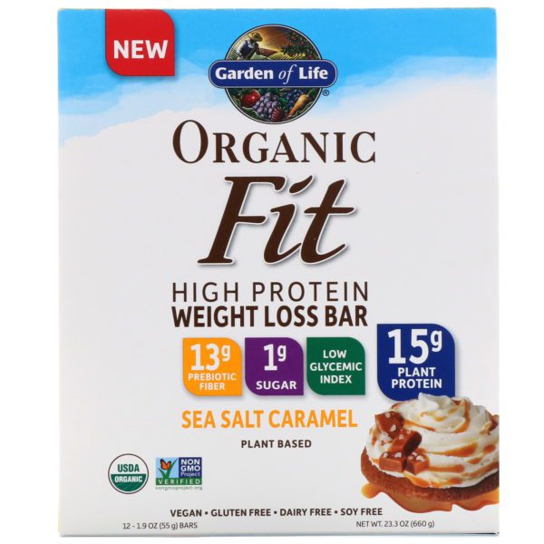 Garden of Life, Organic Fit, High Protein Weight Loss Bar, Sea Salt Caramel, 12 Bars, 1.9 oz (55 g) Each - Imagen 2