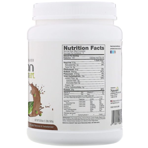 VeganSmart, Batido de proteína de arveja vegana, chocolate, 585 g (20,6 oz) - Imagen 2