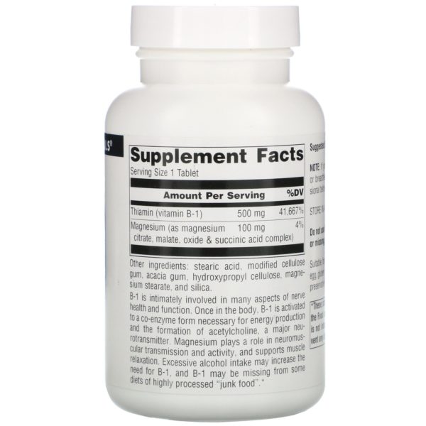 Source Naturals, B-1, Alta Potencia, 500 mg, 100 Tabletas - Imagen 2