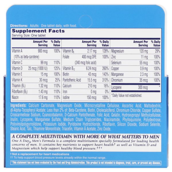 One-A-Day, Fórmula para hombres, Multivitamínico completo, 60 comprimidos - Imagen 2