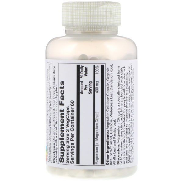 Solaray, Citrato de magnesio, 400 mg, 180 cápsulas vegetales - Imagen 2