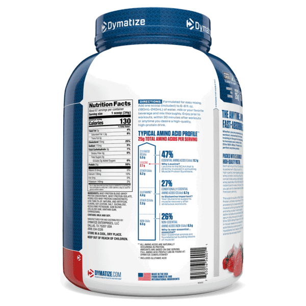 Dymatize Nutrition, Elite 100% Whey Protein, Strawberry Blast, 5 lbs (2.27 kg) - Imagen 2