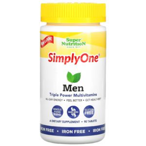 Super Nutrition, SimplyOne, Hombres, Multivitaminas Triple Poder, Sin hierro, 90 tabletas