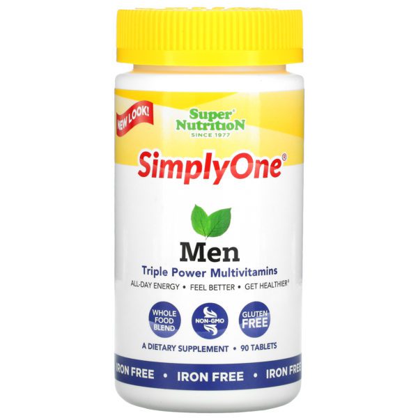 Super Nutrition, SimplyOne, Hombres, Multivitaminas Triple Poder, Sin hierro, 90 tabletas