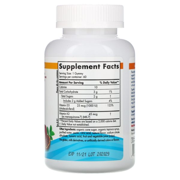 Nordic Naturals, Vitamina D3 + K2, gomitas, granada, 60 gomitas - Imagen 2
