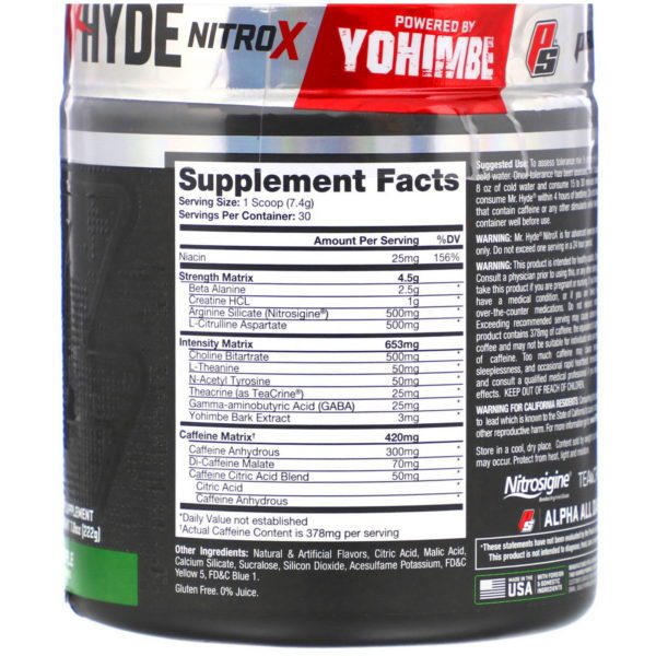 ProSupps, Mr. Hyde, Nitro X, Pre Workout, Sour Green Apple, 7.8 oz (222 g) - Imagen 2