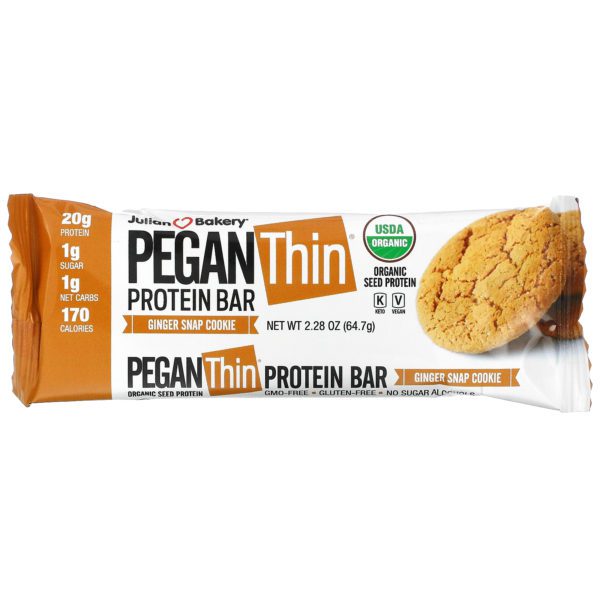Julian Bakery, Pegan Thin Protein Bar, Ginger Snap Cookie, 12 Bars, 2.28 oz (64.7 g) Each - Imagen 4