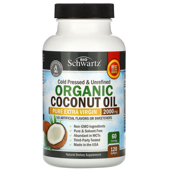 BioSchwartz, Aceite de coco orgánico, 2000 mg, 120 cápsulas blandas - Imagen 3