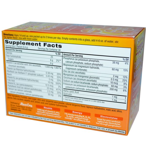 Emergen-C, 1000 mg vitamina C, sabor mandarina, 30 paquetes, 9.4 g cada uno - Imagen 2