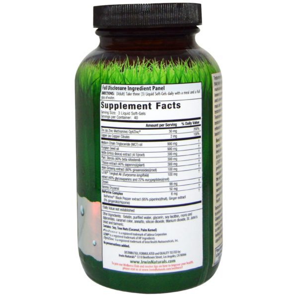 Irwin Naturals, Testosterona UP, 120 cápsulas líquida blandas - Imagen 2