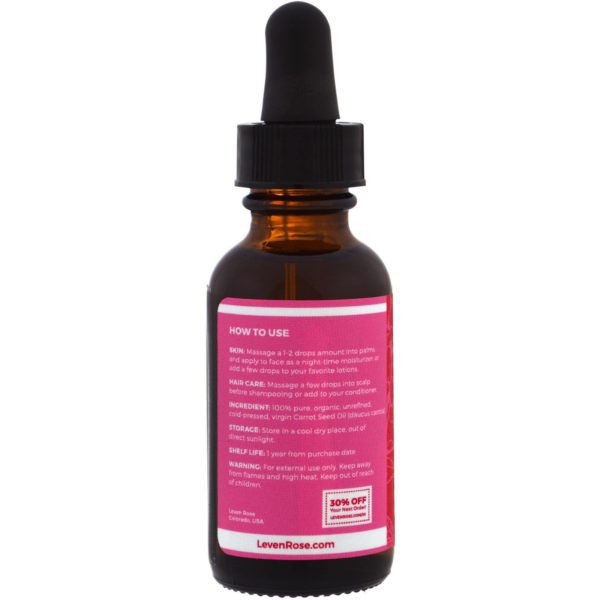 Leven Rose, Aceite de Semilla de Zanahoria 100 % Puro y Orgánico, 1 oz (30 ml) - Imagen 2