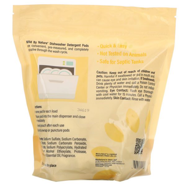 Mild By Nature, Cápsulas de detergente para lavavajillas automáticos, Aroma a limón, 60 cargas, 2,38 lb, 1077 g (36,48 oz) - Imagen 2