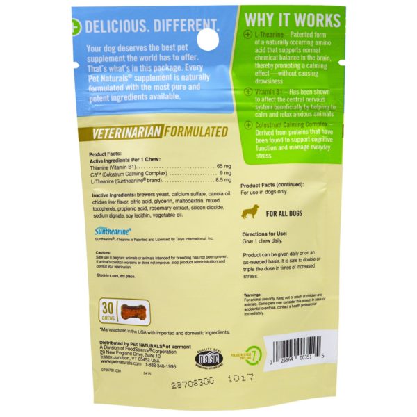 Pet Naturals of Vermont, Calmante, Para perros, 30 Masticables, 1.59 oz (45 g) - Imagen 2