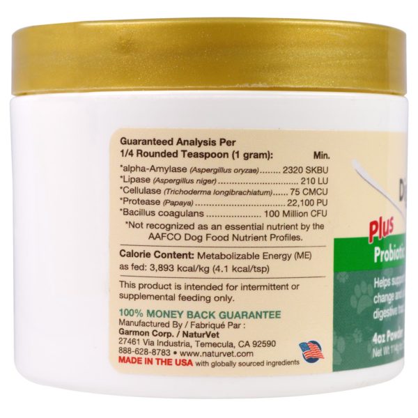 NaturVet, Enzimas digestivas más probióticos para perros y gatos, en polvo, 114 g (114 g) - Imagen 2