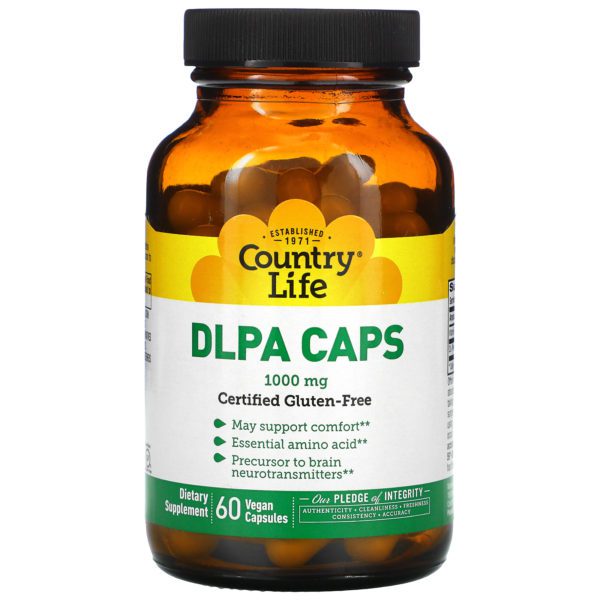 Country Life, Cápsulas de DLPA, 1000 mg, 60 cápsulas veganas