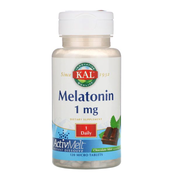 KAL, Melatonina, Sabor natural a chocolate y menta, 1 mg , 120 Microtabletas