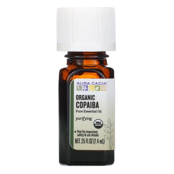 Aura Cacia, Aceite esencial puro, Copaiba orgánica, 7,4 ml (0,25 oz. líq.)