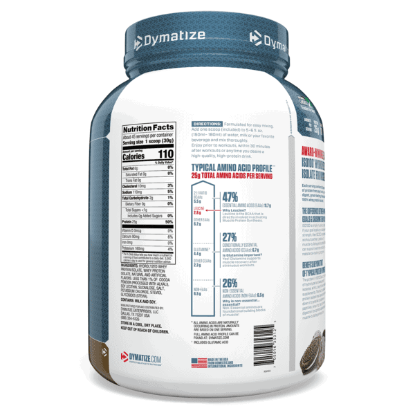 Dymatize Nutrition, ISO 100 Proteína de suero aislada 100% hidrolizada, galletitas y crema, 3 libras (1.36 kg) - Imagen 2