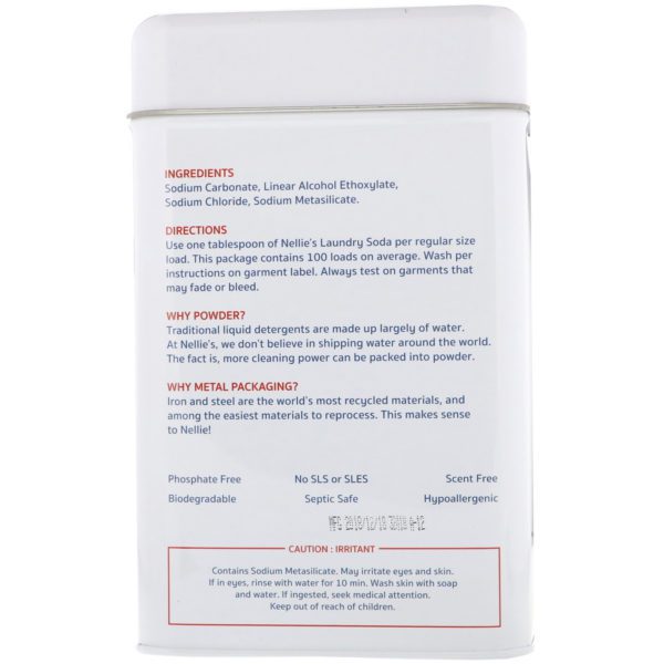 Nellie's, Detergente en Polvo para Ropa, 100 Cargas, 3.3 lbs (1.5 kg) - Imagen 2