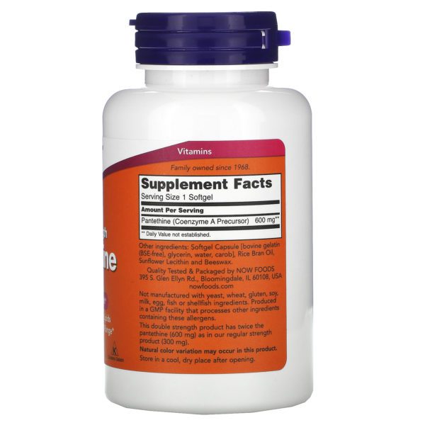 Now Foods, Pantetina, doble concentración, 600 mg, 60 softgels - Imagen 2