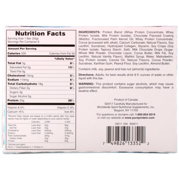Pure Protein, Barra masticable de chispas de chocolate, 6 barras, 1.76 oz (50 g) c/u - Imagen 3