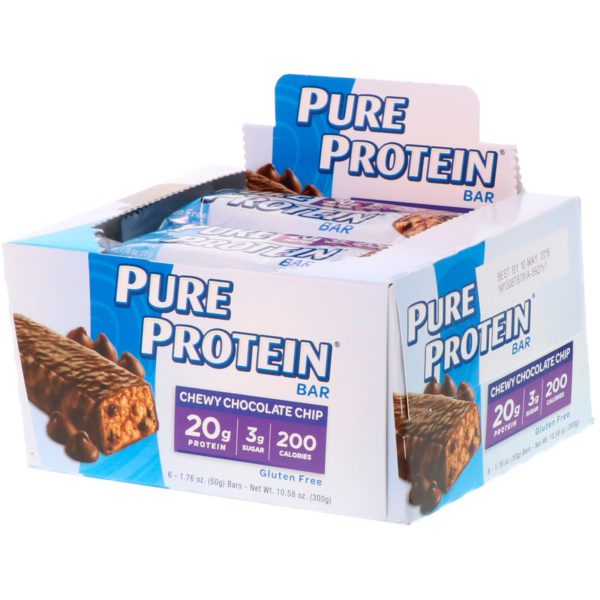 Pure Protein, Barra masticable de chispas de chocolate, 6 barras, 1.76 oz (50 g) c/u