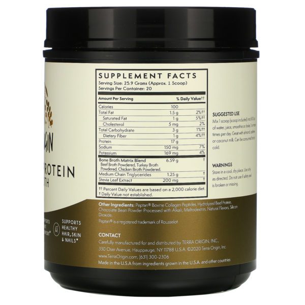 Terra Origin, Collagen +Protein Bone Broth, Chocolate, 18.9 oz (536 g) - Imagen 2